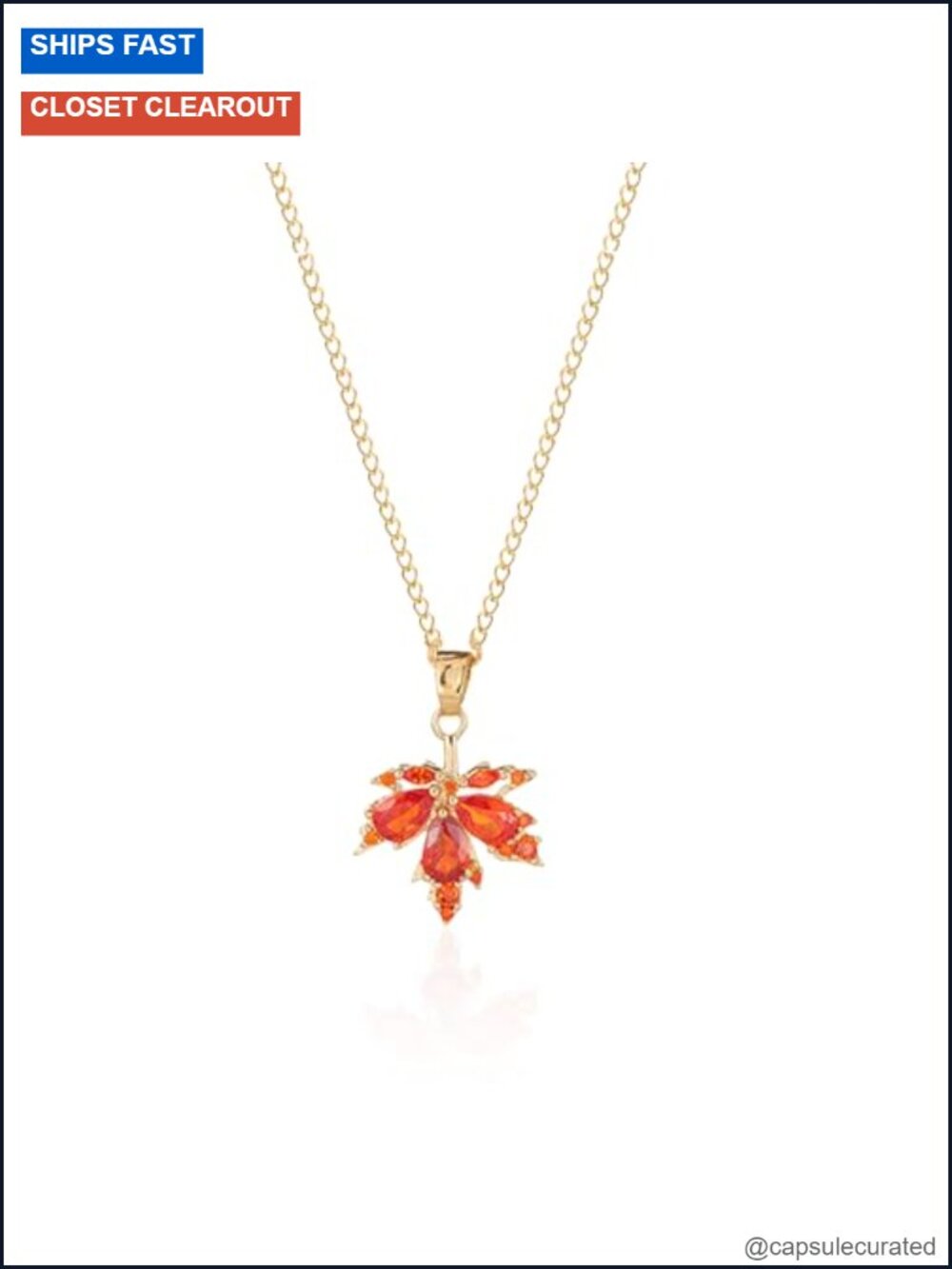 Gold Plated Maple Leaf Pendant Necklace with Cubic Zirconia